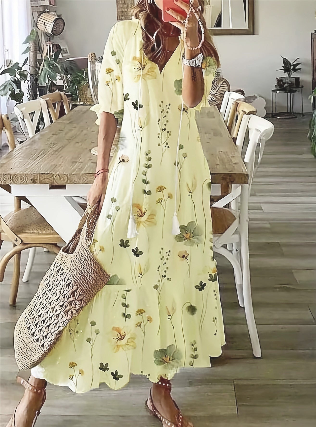 Women's Casual Sweet Loose Printed Tassel Long Dresses