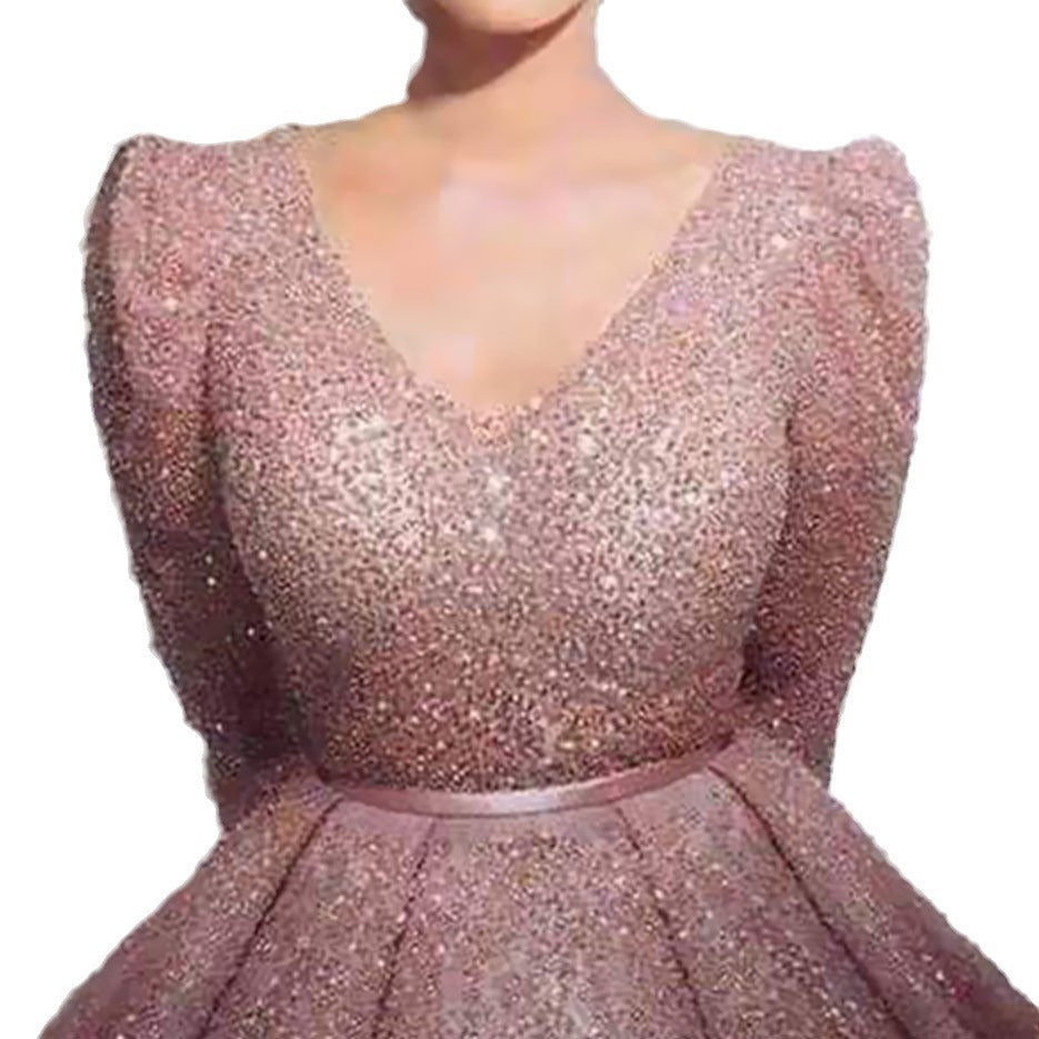 Women's Summer Nude Pink Golden Waist Long Dresses