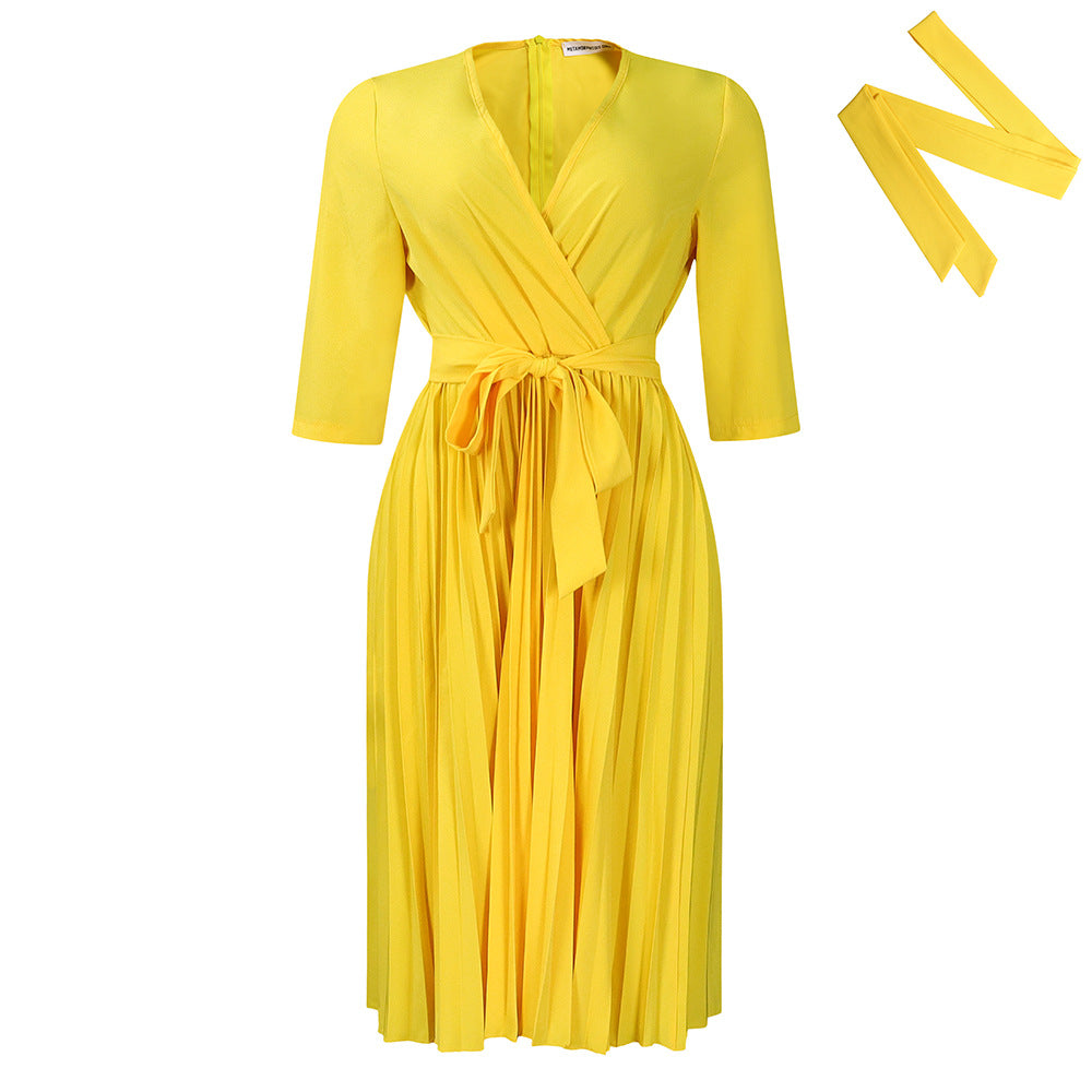 Women's Autumn Solid Color Pleated Elegant African Dress
