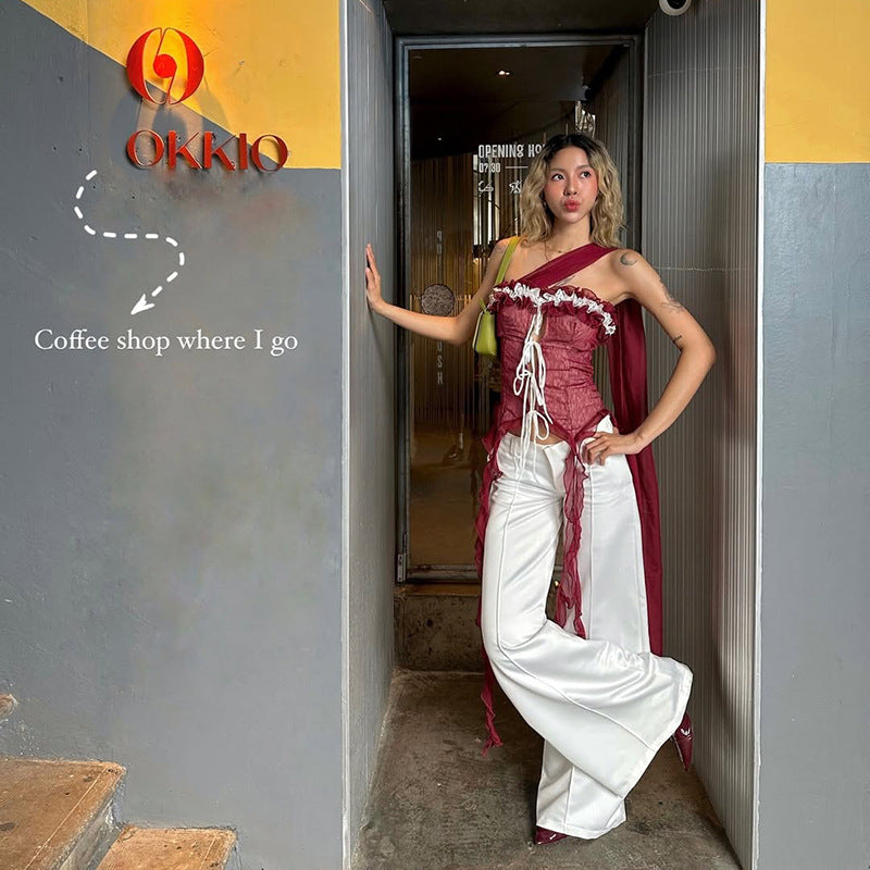 Women's Winter Sexy Street Strap Net Falbala Tops