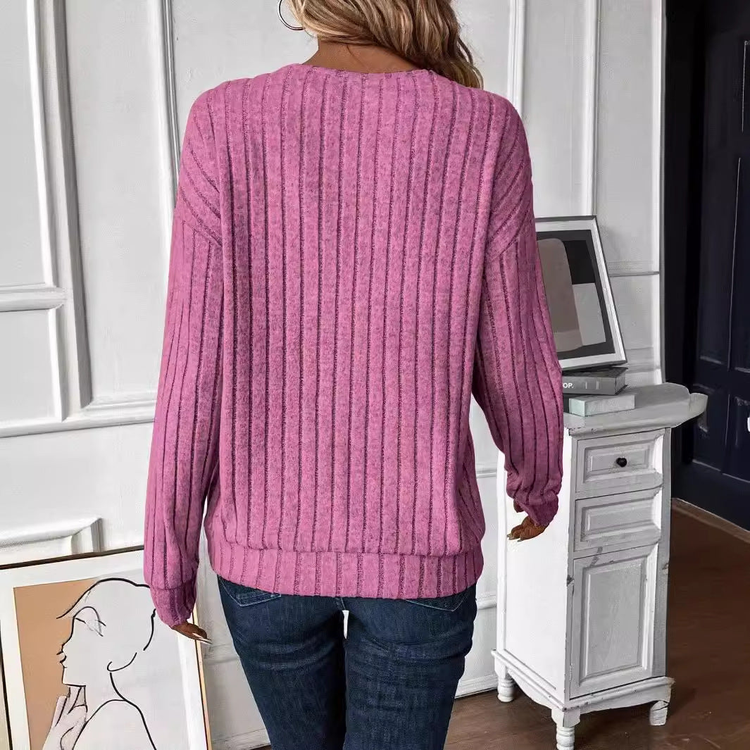 Women's Long Sleeve Knitted T-shirt Casual Solid Blouses