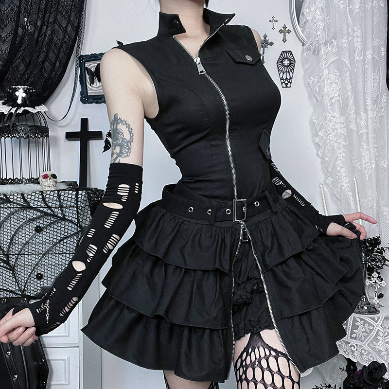 Women's Vintage Zipper Dress Personality Street Punk Dresses