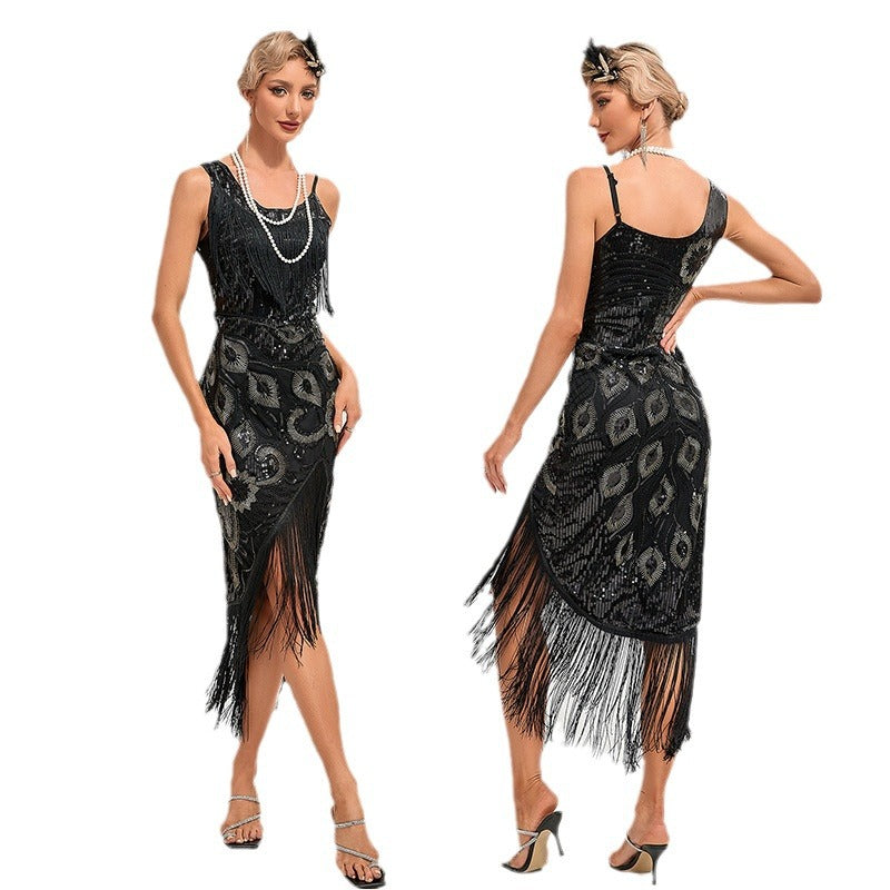 Sequins Dress Retro Tassel Mid-length For Evening Dresses
