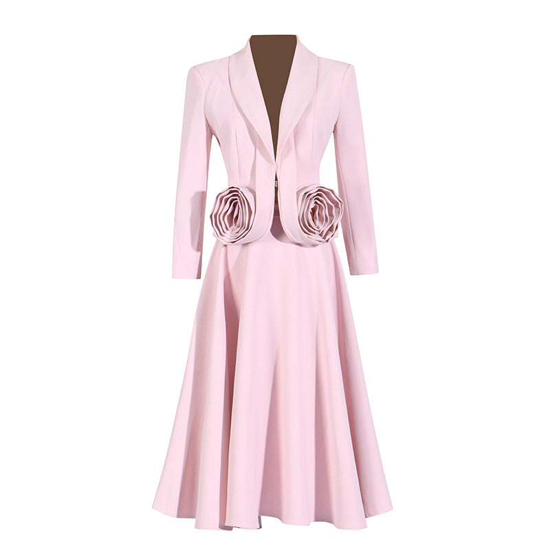 Women's Court Style Autumn Collar Three-dimensional Flower Splicing Suits
