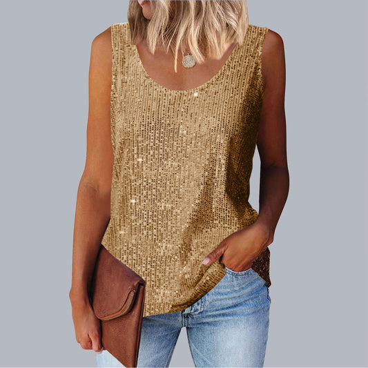 Women's Commuter Sequins Loose-fitting Round Neck Color Tops