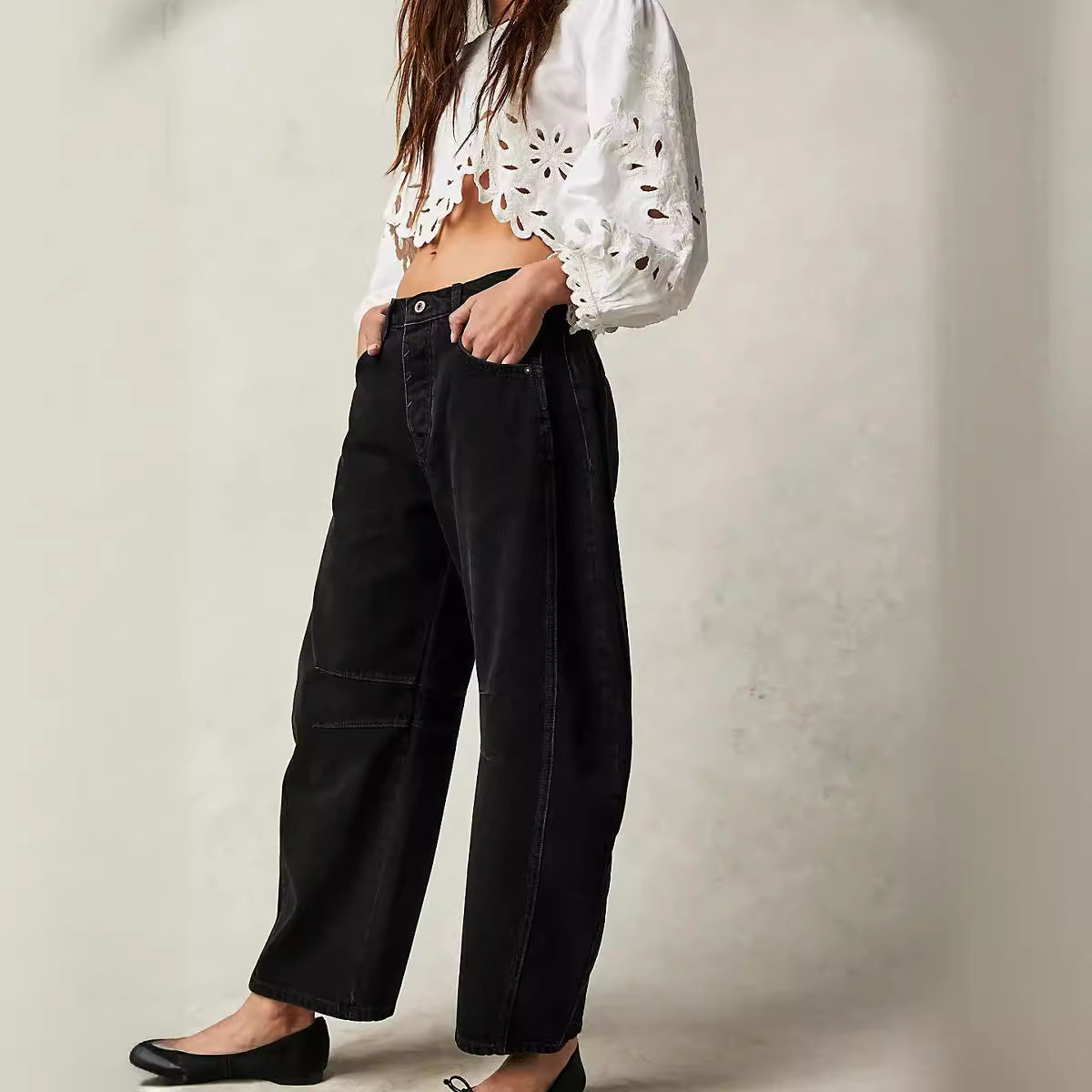 Women's Fashion Casual Loose Wide Leg Mid Waist Jeans