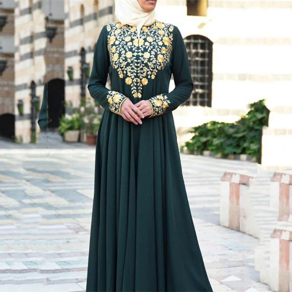 Muslim Simple Ethnic Print Fashion Robe Dresses