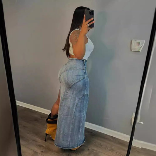 Women's Fashion Wear Side Slit Denim Skirts