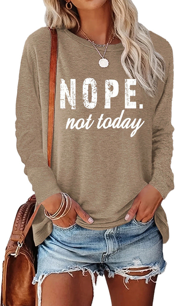 Women's Letter Print Long Sleeve Round Neck Blouses