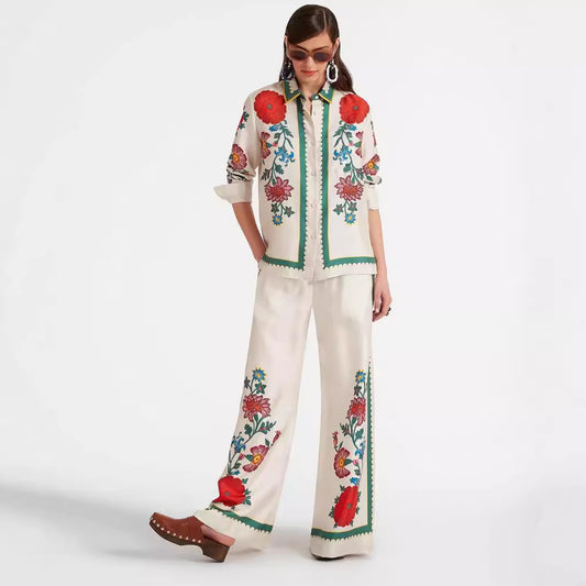 Casual Fashion Printing Collar Loose Long Suits
