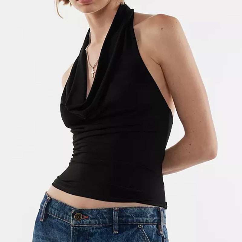Collar Halter Cold-shoulder Sleeveless Female Want Wind Blouses