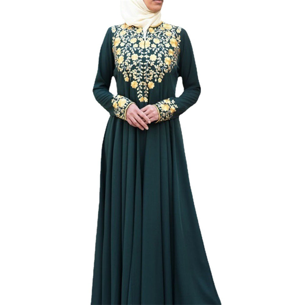 Muslim Simple Ethnic Print Fashion Robe Dresses
