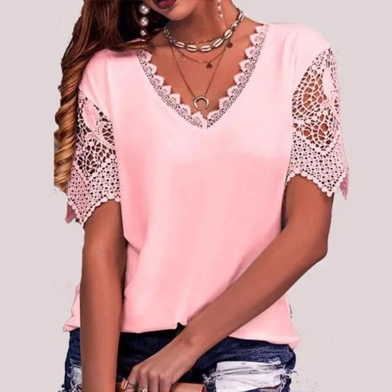 Women's T-shirt Popular Lace Stitching Loose Sleeve Shorts