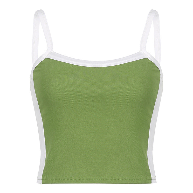 Versatile Contrast Color Striped Knitted Sexy Suspenders Tops