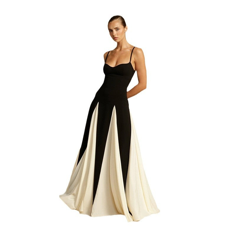 Women's Style Elegant Sexy Backless Spaghetti Straps Contrast Dresses