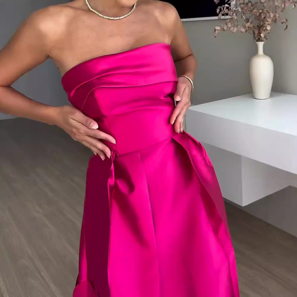 Stitching Round Satin Sexy Tube High Dresses