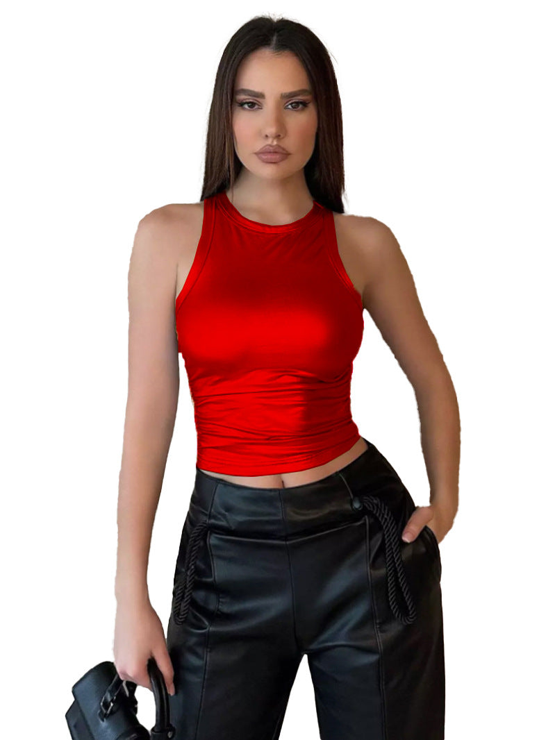 Women's Solid Color Round Neck Sleeveless Tight Blouses