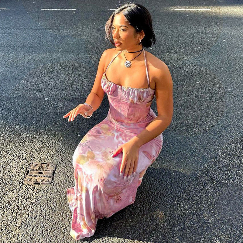 Fashion Printed Sexy Halter Lengthened Increased Dresses