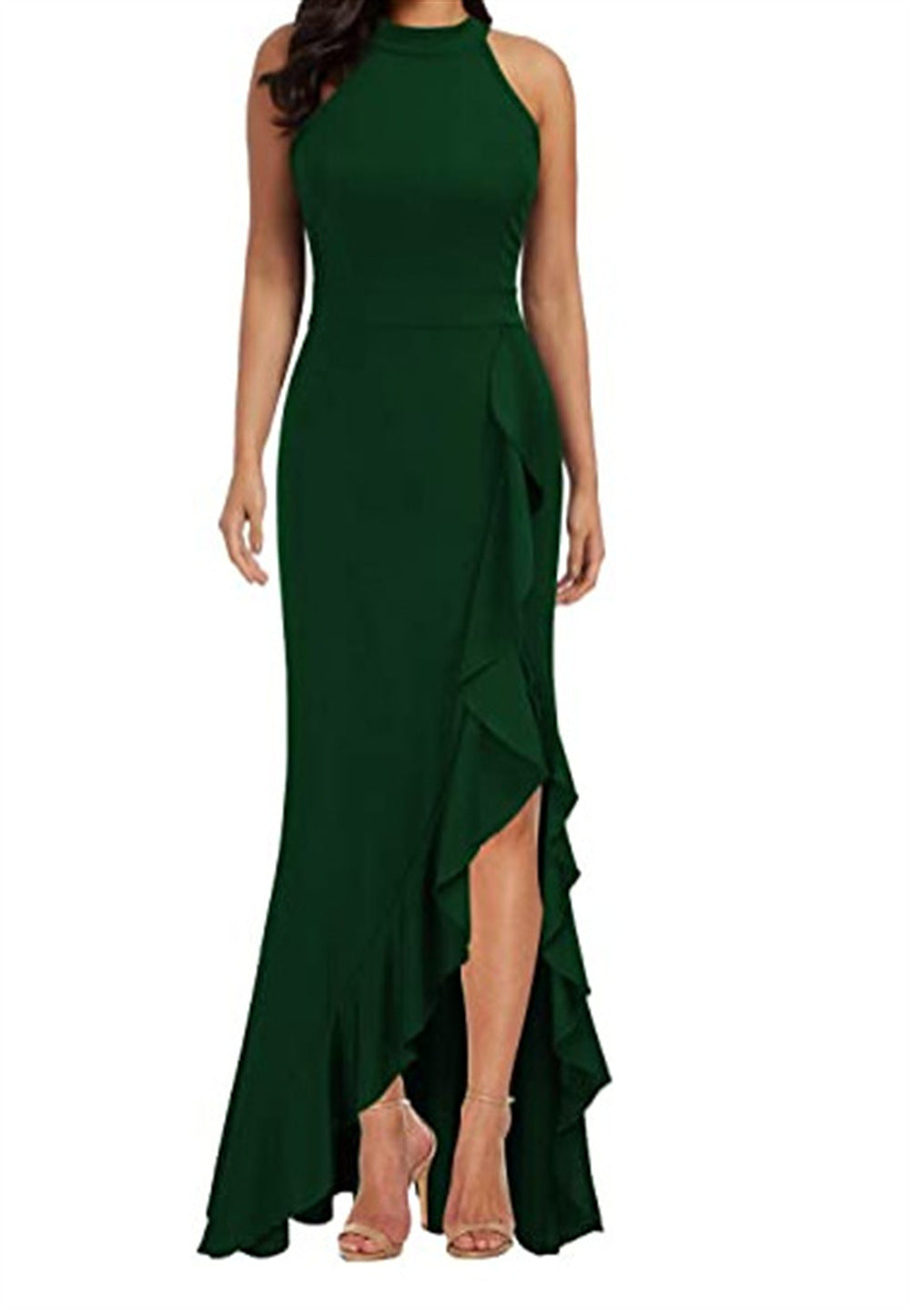 Women's High Neck Split Tight Mermaid Sleeveless Dresses