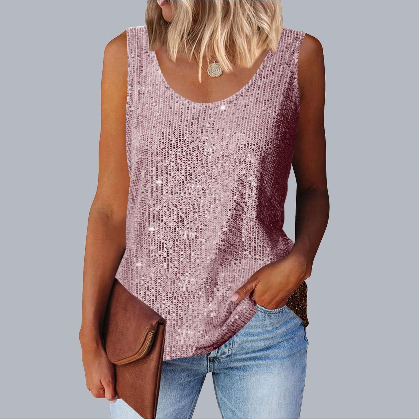 Women's Commuter Sequins Loose-fitting Round Neck Color Tops