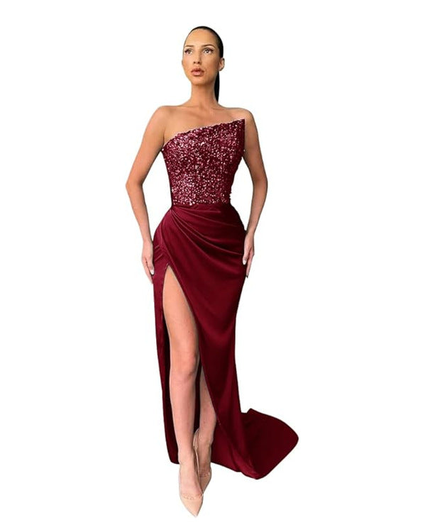 Sequined Fairy Long Sleeveless Fashion One-piece Temperament Evening Dresses