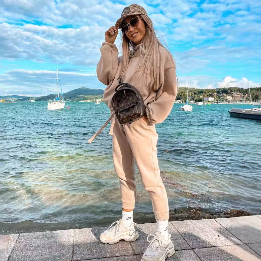 Fashion Solid Color Hoodie Casual Two-piece Suits