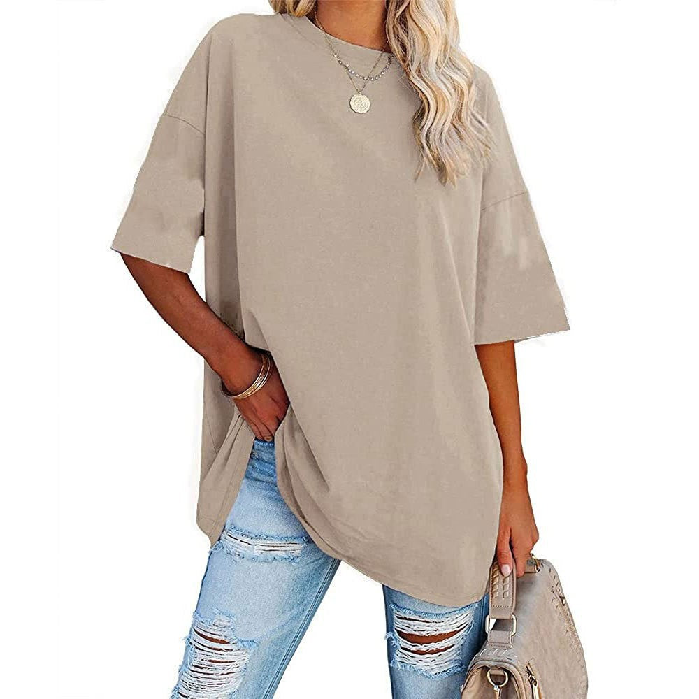 Women's Color Loose Half Sleeve Round Neck Blouses