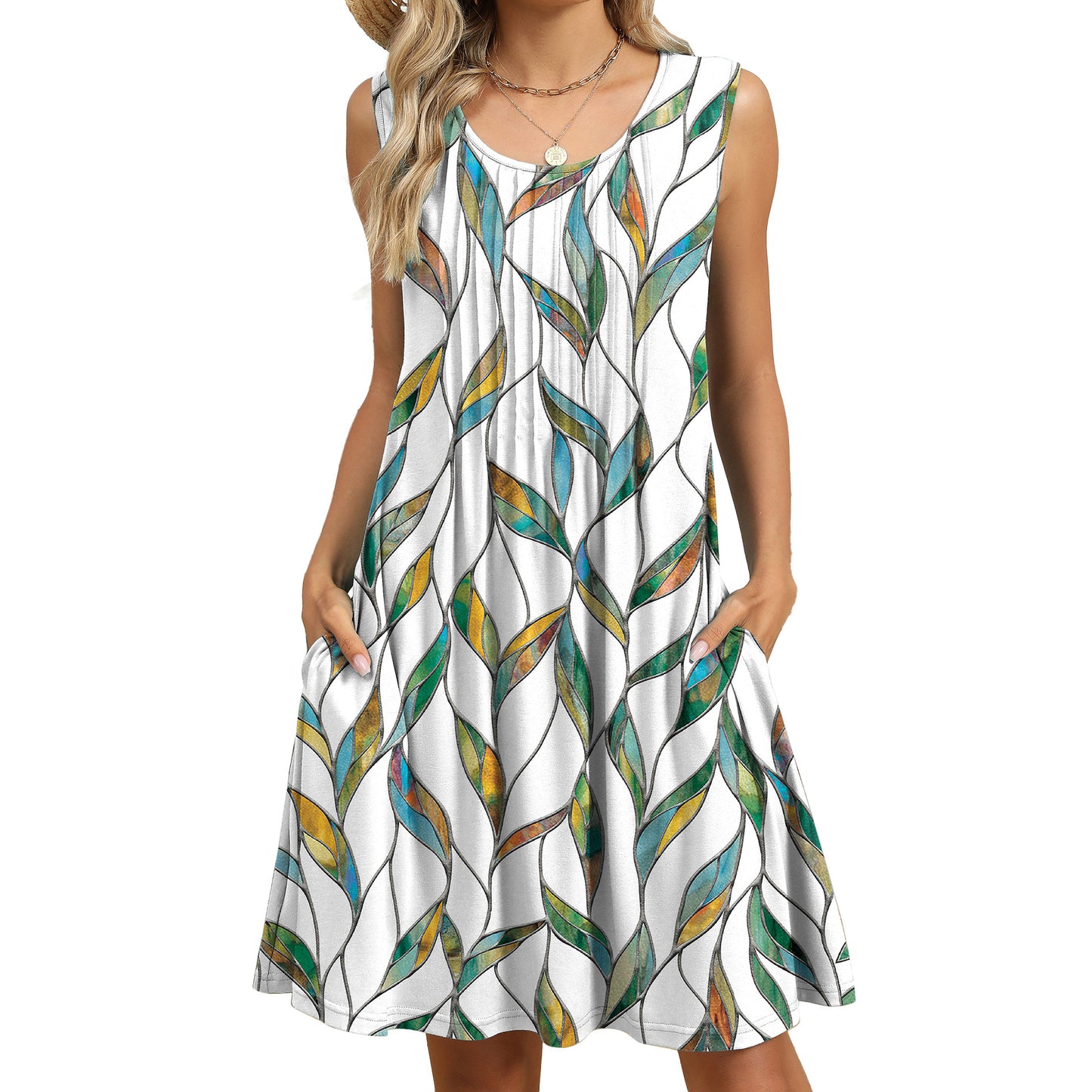 Women's Classic Printed Loose Pockets Dress Dresses