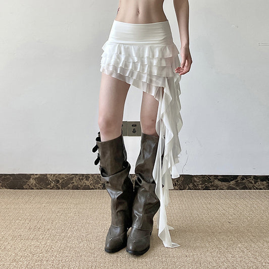 Women's Vacation Style Ruffled Irregular Mesh Elegant Low Skirts