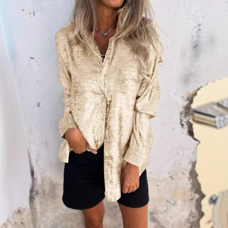 Women's Polo Collar Solid Color Long Sleeve Blouses