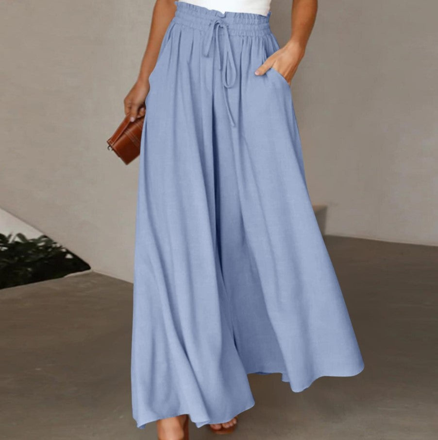 Women's Waistband Wide Leg High Waist Long Pants