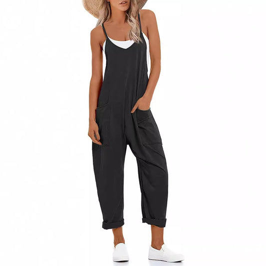 Women's Summer Large Pocket Overalls Loose Bodysuit Jumpsuits