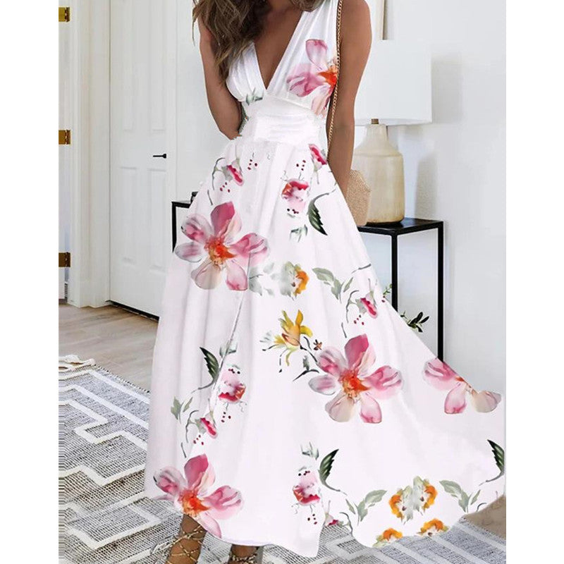 Women's Summer Lining High Waist Sleeveless Printed Dresses