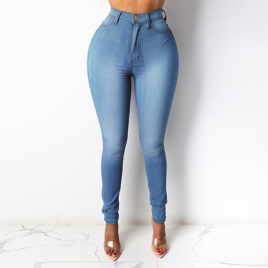 Women's High Waist Slim Pencil Trousers Jeans