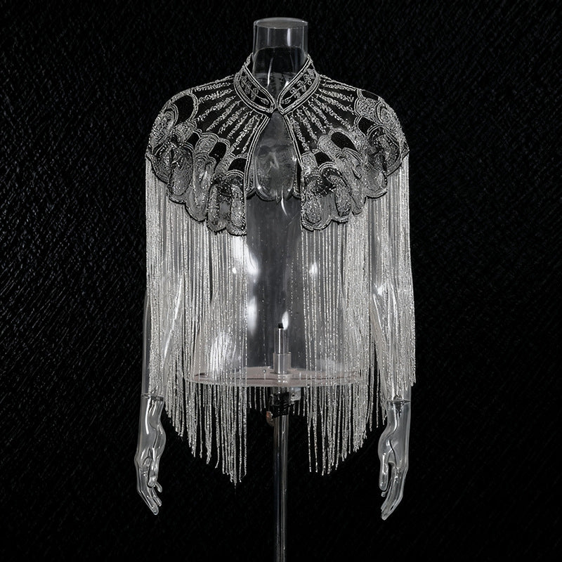 Women's Fashionable Tassel Round Neck Banquet Party Coats