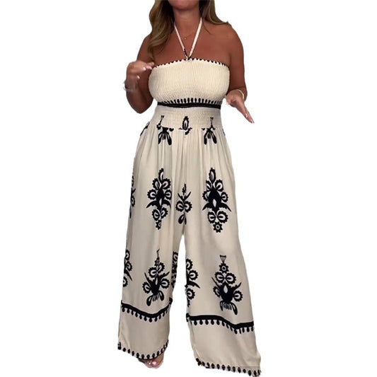 Women's Summer Fashion Printing Bandeau Sling One-piece Jumpsuits
