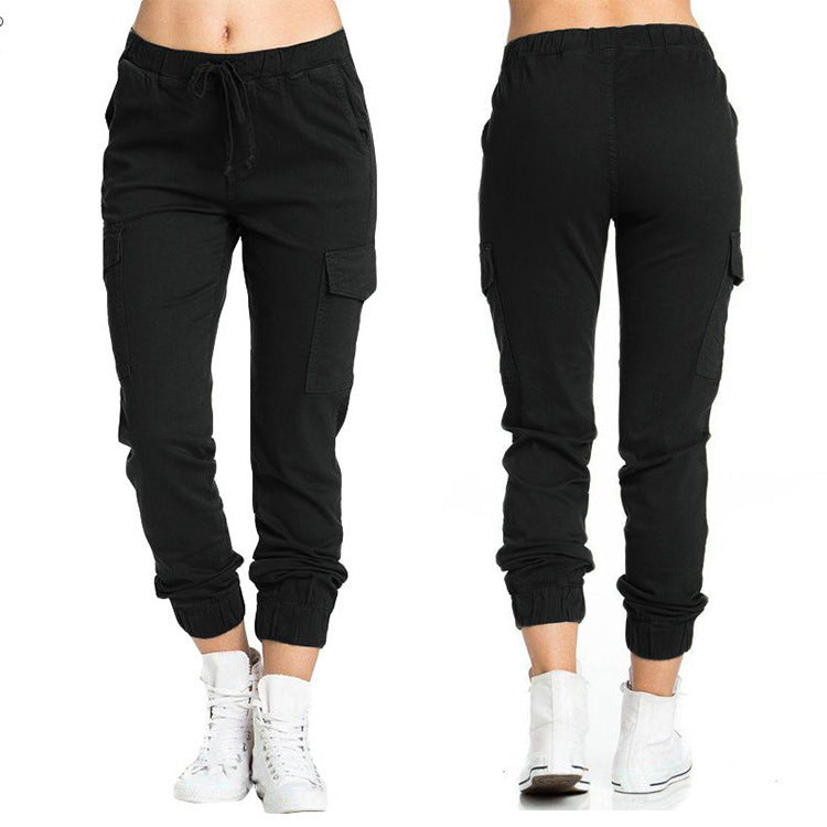 Women's Elastic Waist Thin Rope Side Pocket Pants