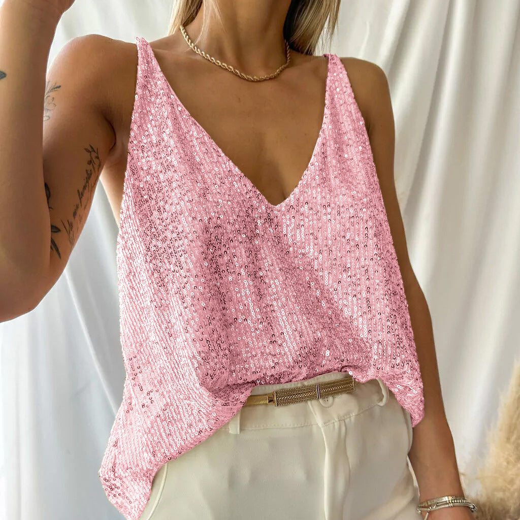 Outer Wear Camisole Sexy Shiny Sleeveless Tops