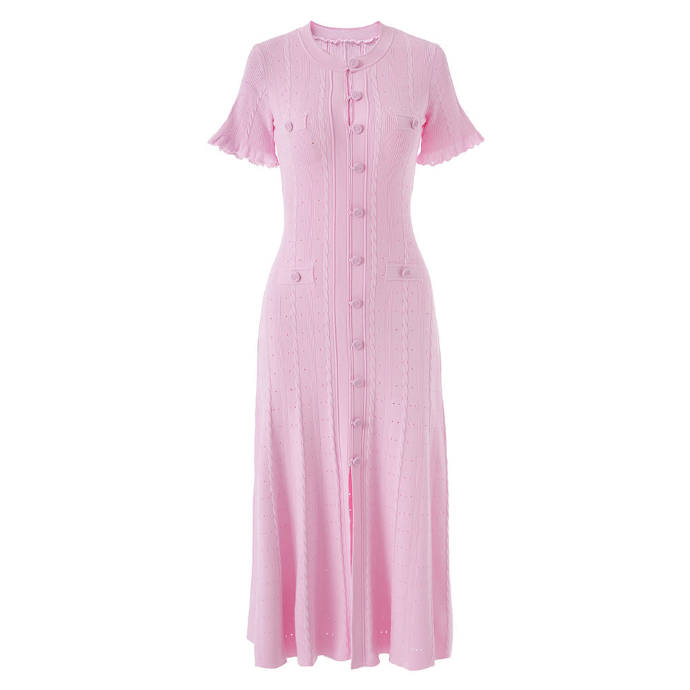 High Quality French Style Temperament Sleeve Hollow Thread Dresses