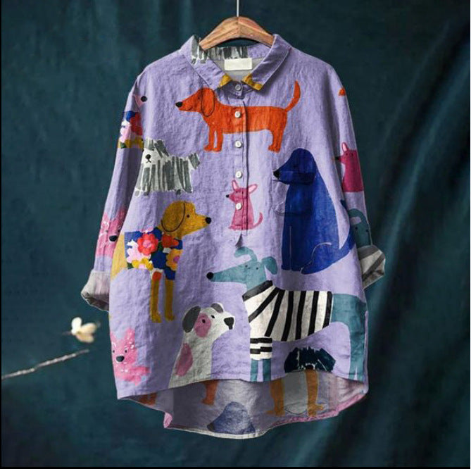 Women's Summer Loose Print Crew Neck Casual Plus Size