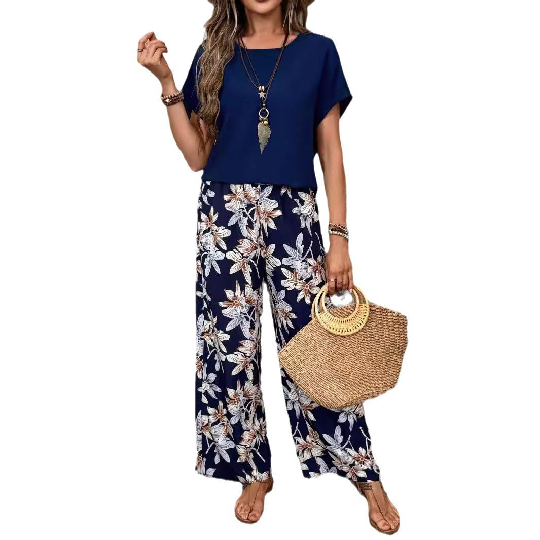 Women's Two-piece Set Fashion Loose Pullover Printing Suits