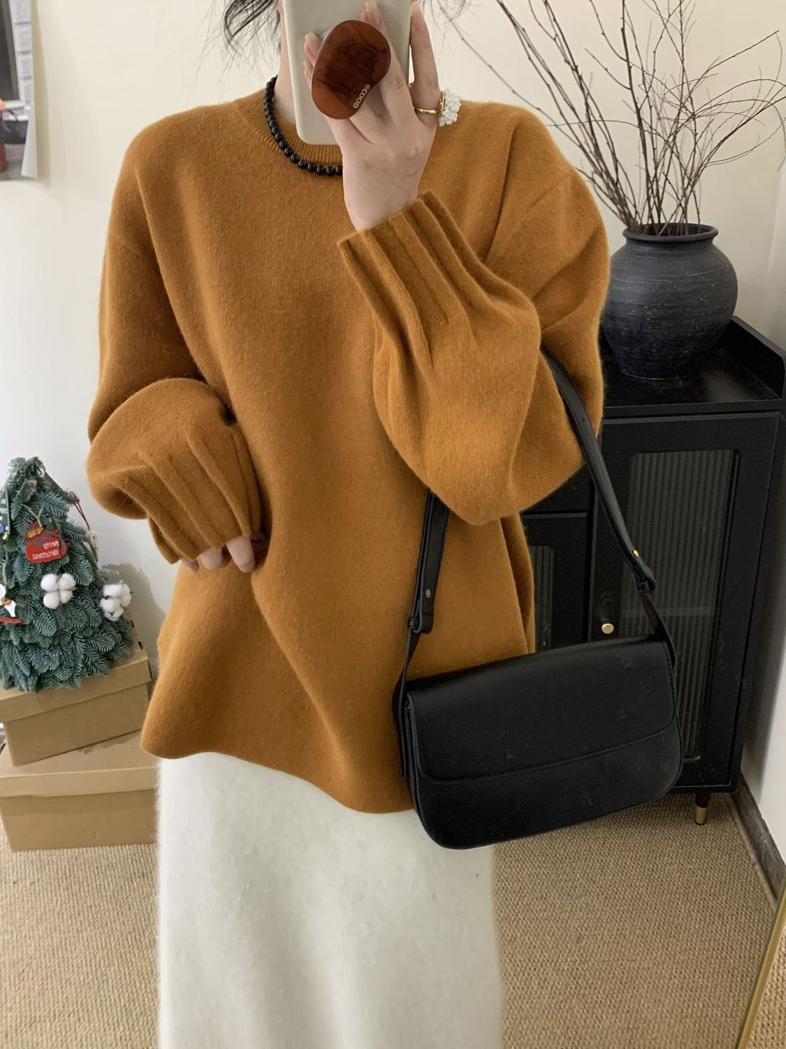 Round Collar Design Loose Mid-length Bottoming Shirt Lazy Pullover Sweaters