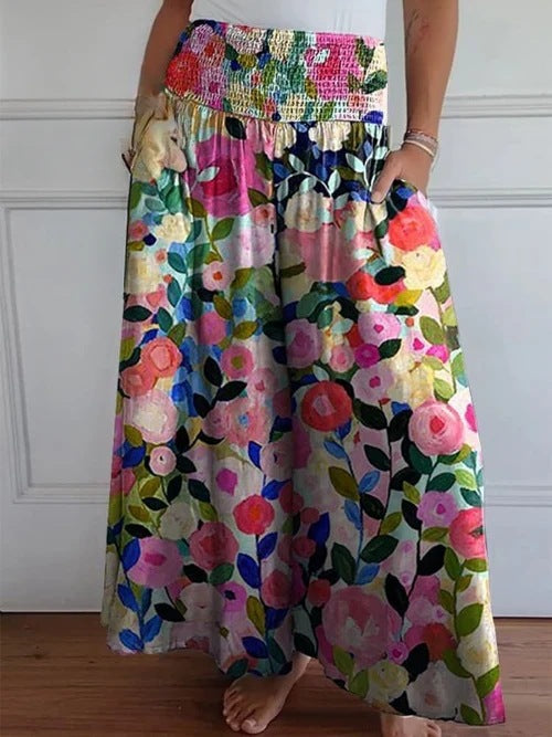 Women's Casual Smocking Wide Leg Elastic Waist Pants