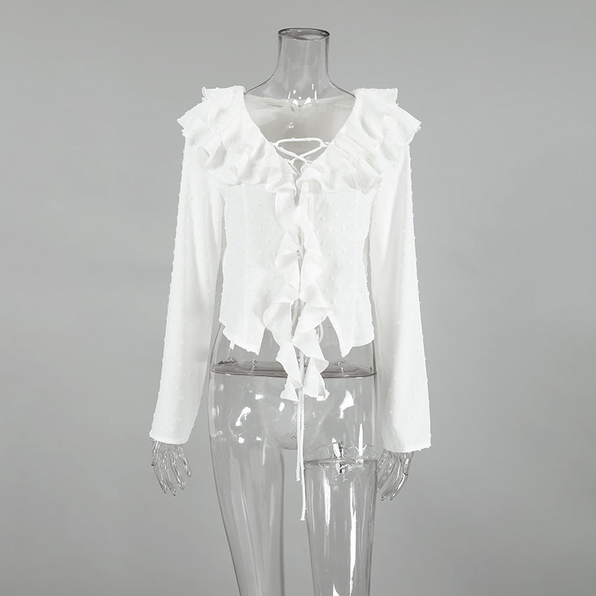 Women's Crepe Casual Ruffled Sexy Elegant Long Blouses