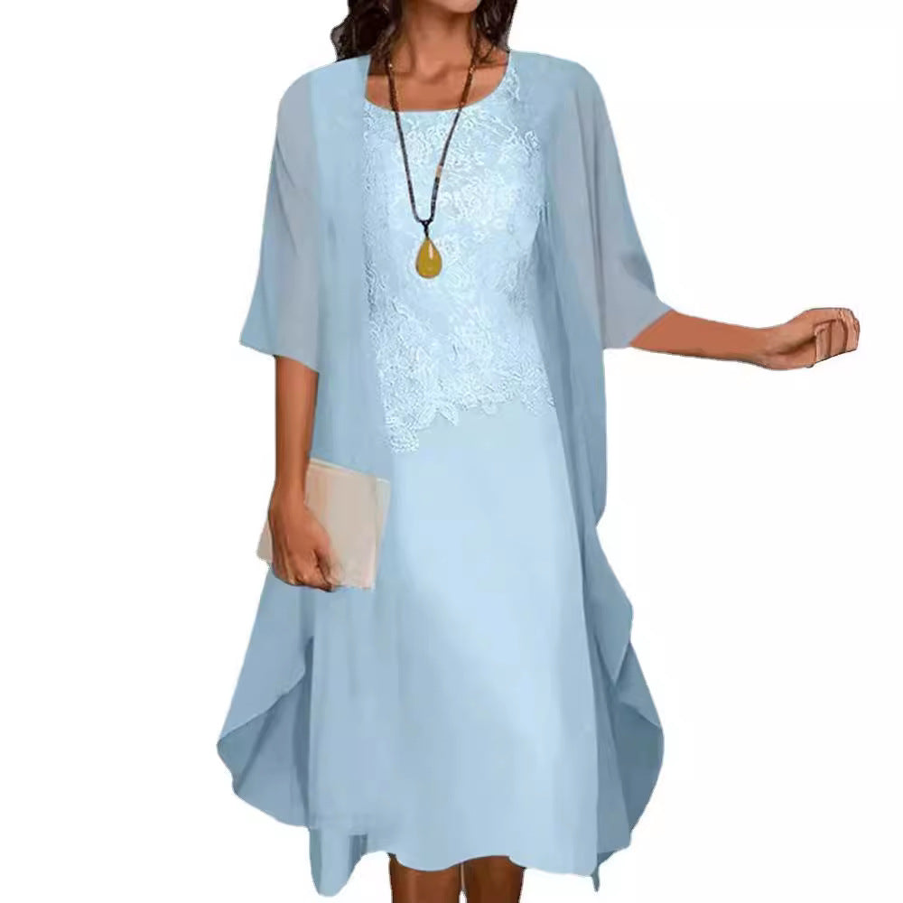 Lace Chiffon Solid Color Dress Two-piece Suits