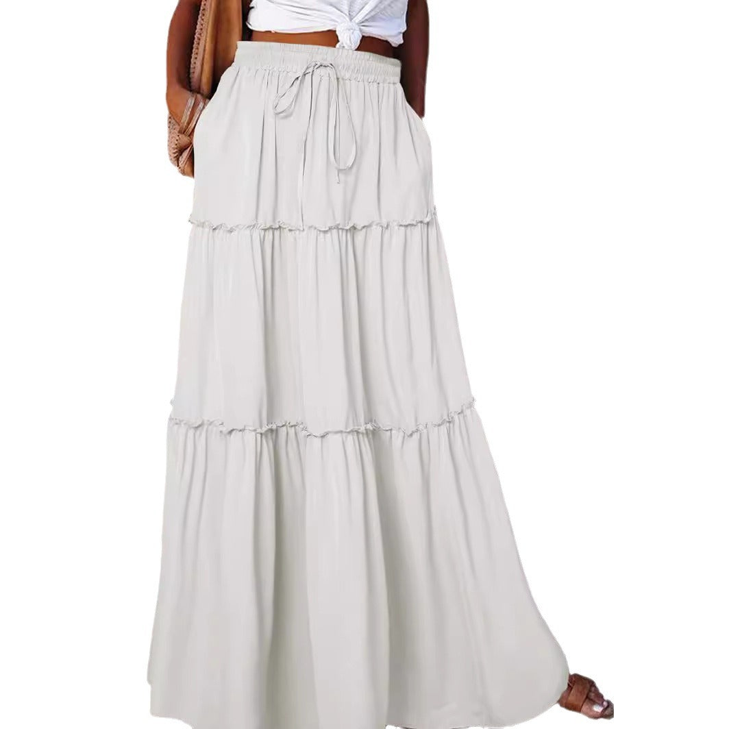 Women's Wooden Ear Layered High Waist Elastic Skirts