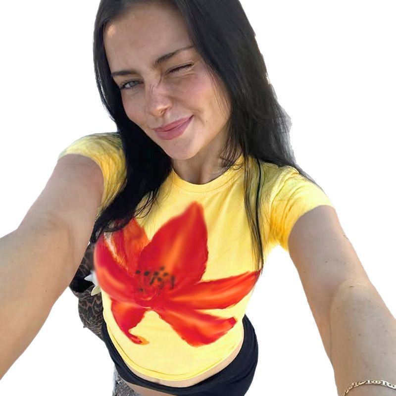 Women's Flower Print Contrast Color Casual Vacation Basic Style Pullover Blouses