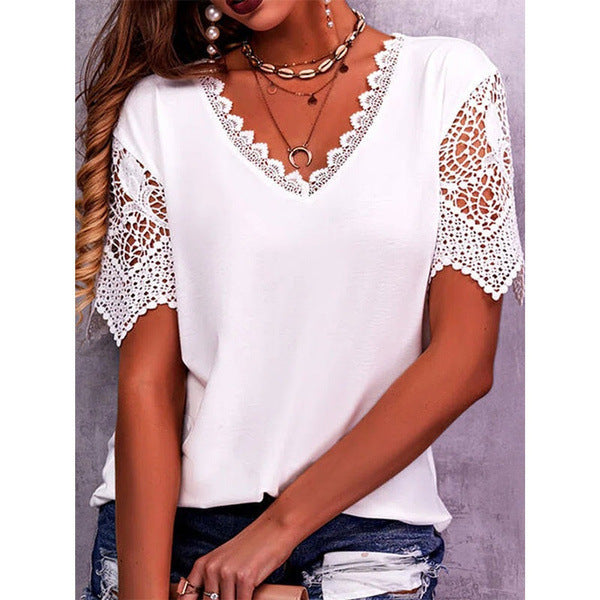 Women's T-shirt Popular Lace Stitching Loose Sleeve Shorts