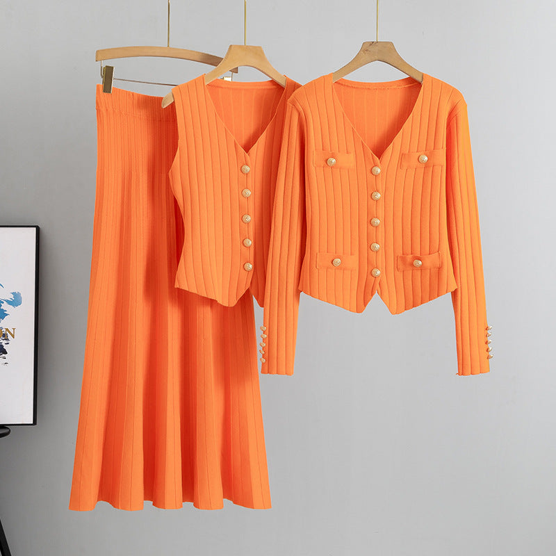 Women's Korean Style Three-piece Set Knitted Fashion Casual Suit
