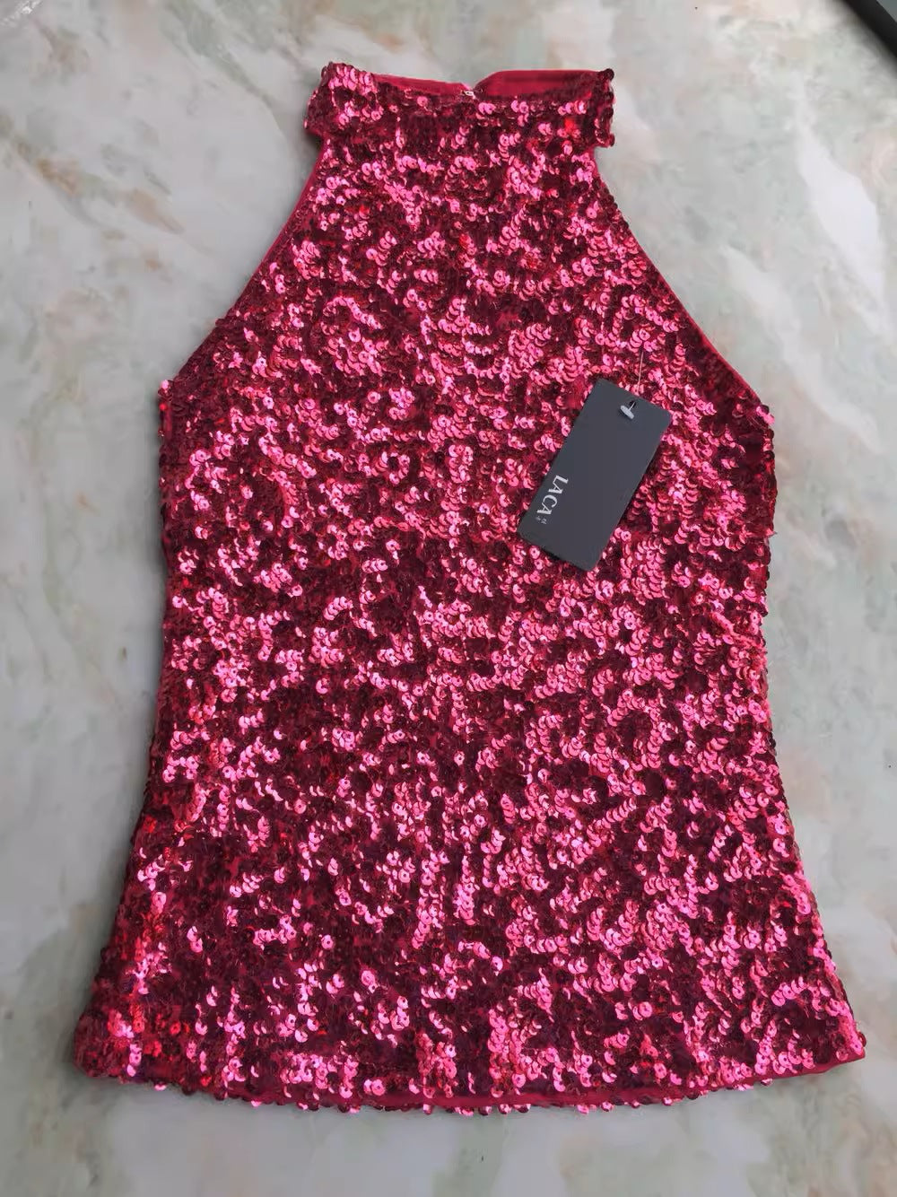 Women's Sleeveless Bar Turtleneck Sequined Bottoming Shirt Tops